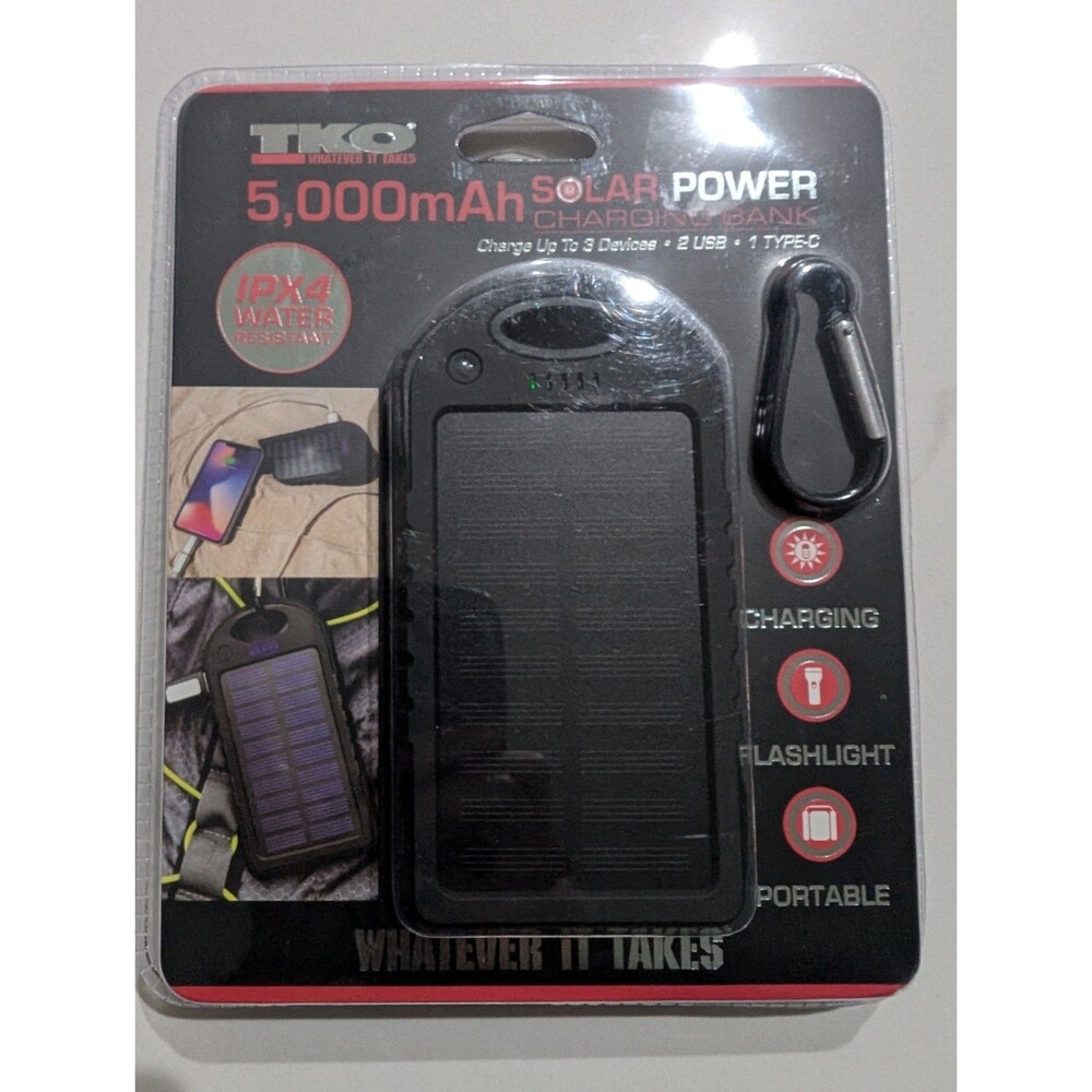 TKO 5000mAh Dual USB Waterproof Solar Power Bank Battery Charger NEW Sealed